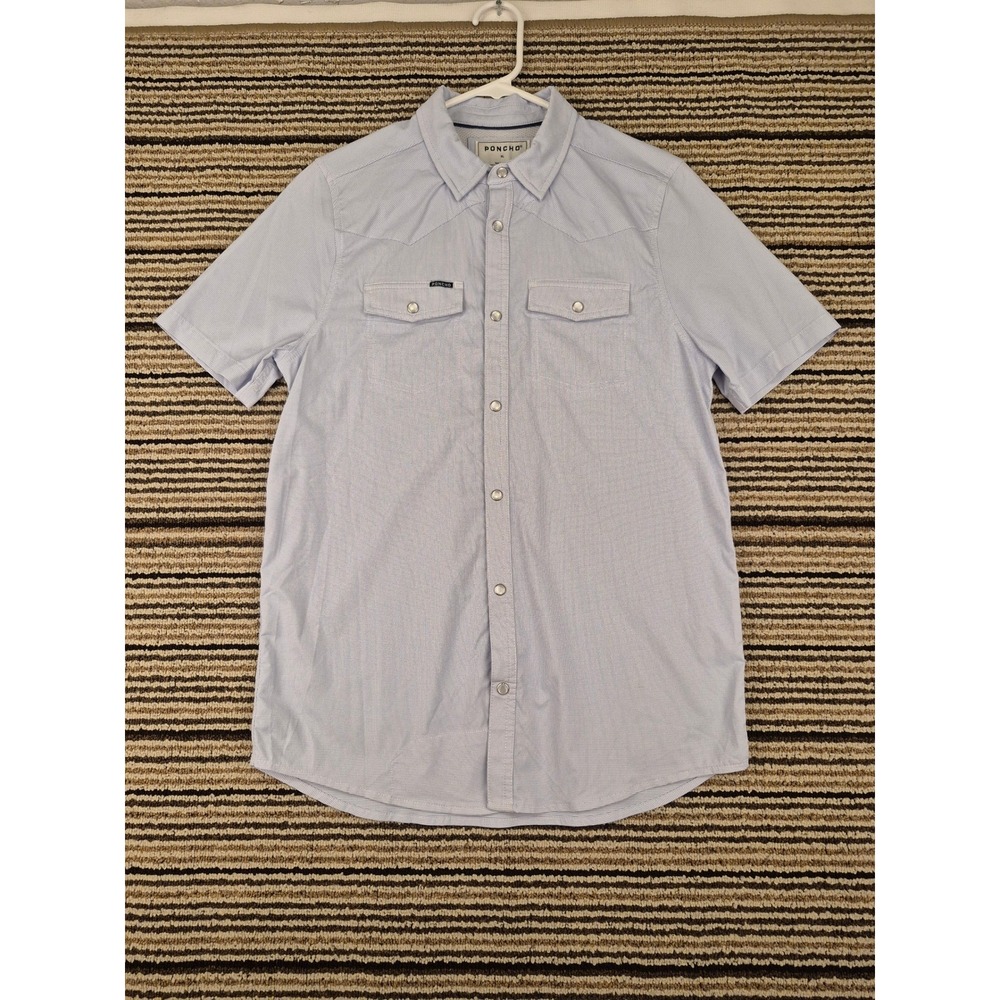 Poncho Boys XL Light Blue Micro Check Short Sleeve Western Snap Boys Shirt